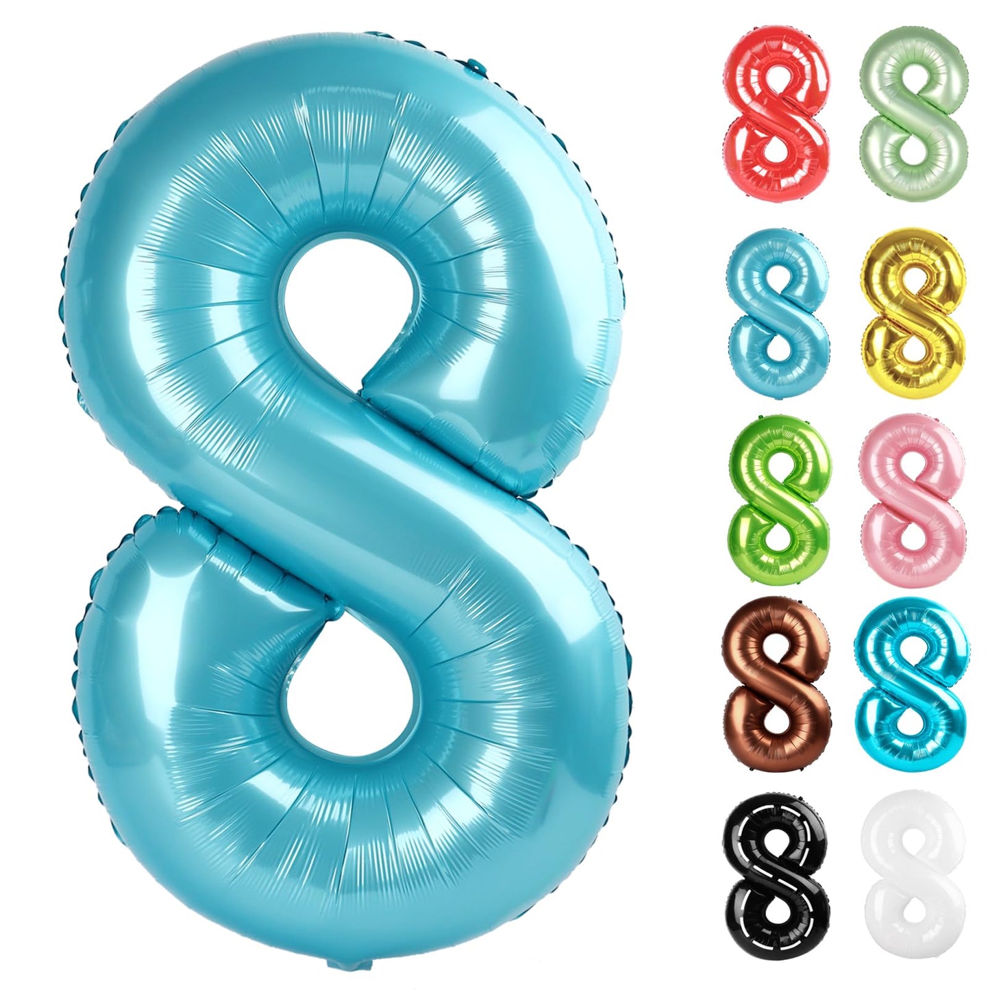 IWERP Pearlescent Blue 40-Inch Number 8 Balloon – 8th Birthday Decor