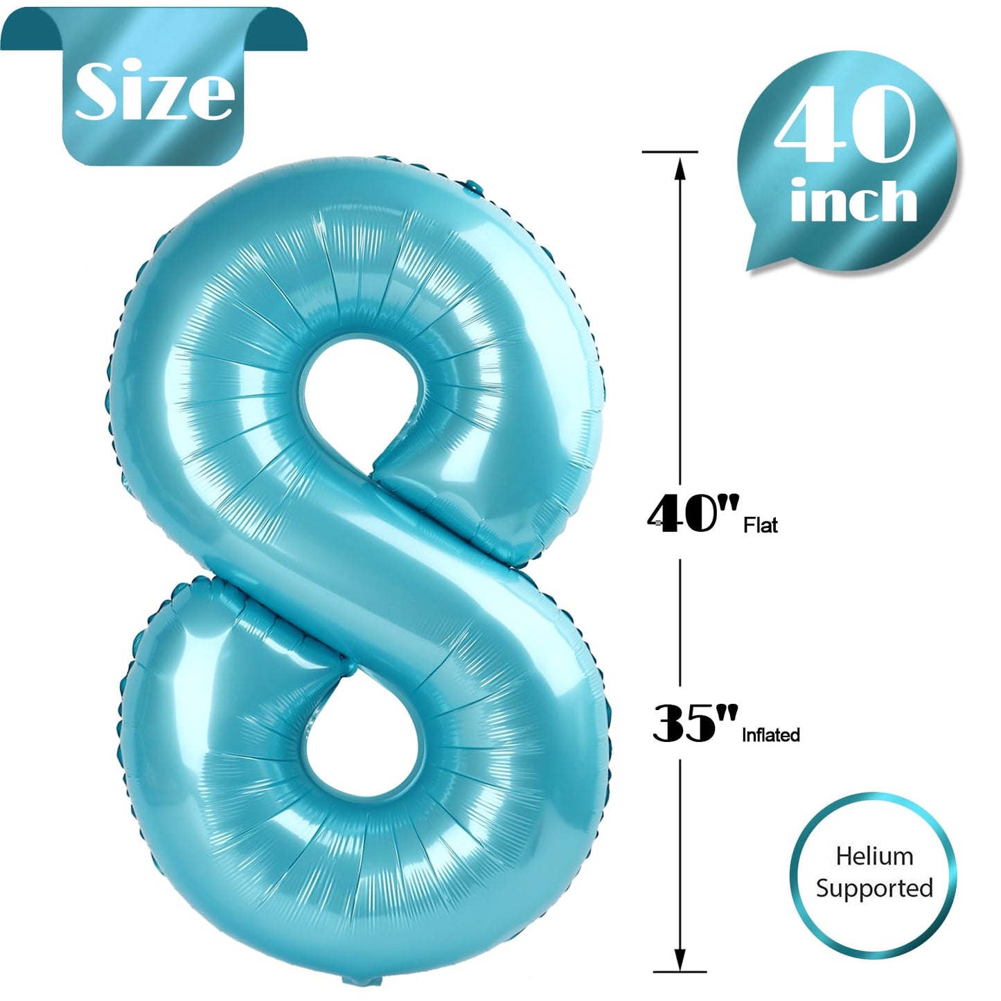 IWERP Pearlescent Blue 40-Inch Number 8 Balloon – 8th Birthday Decor