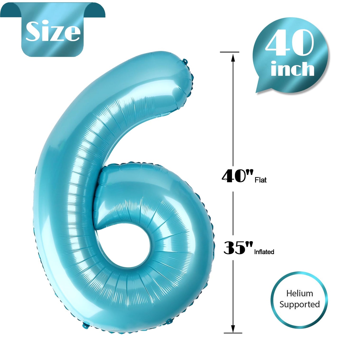 IWERP Pearlescent Blue 40-Inch 6 Balloon | 6th Birthday Decorations