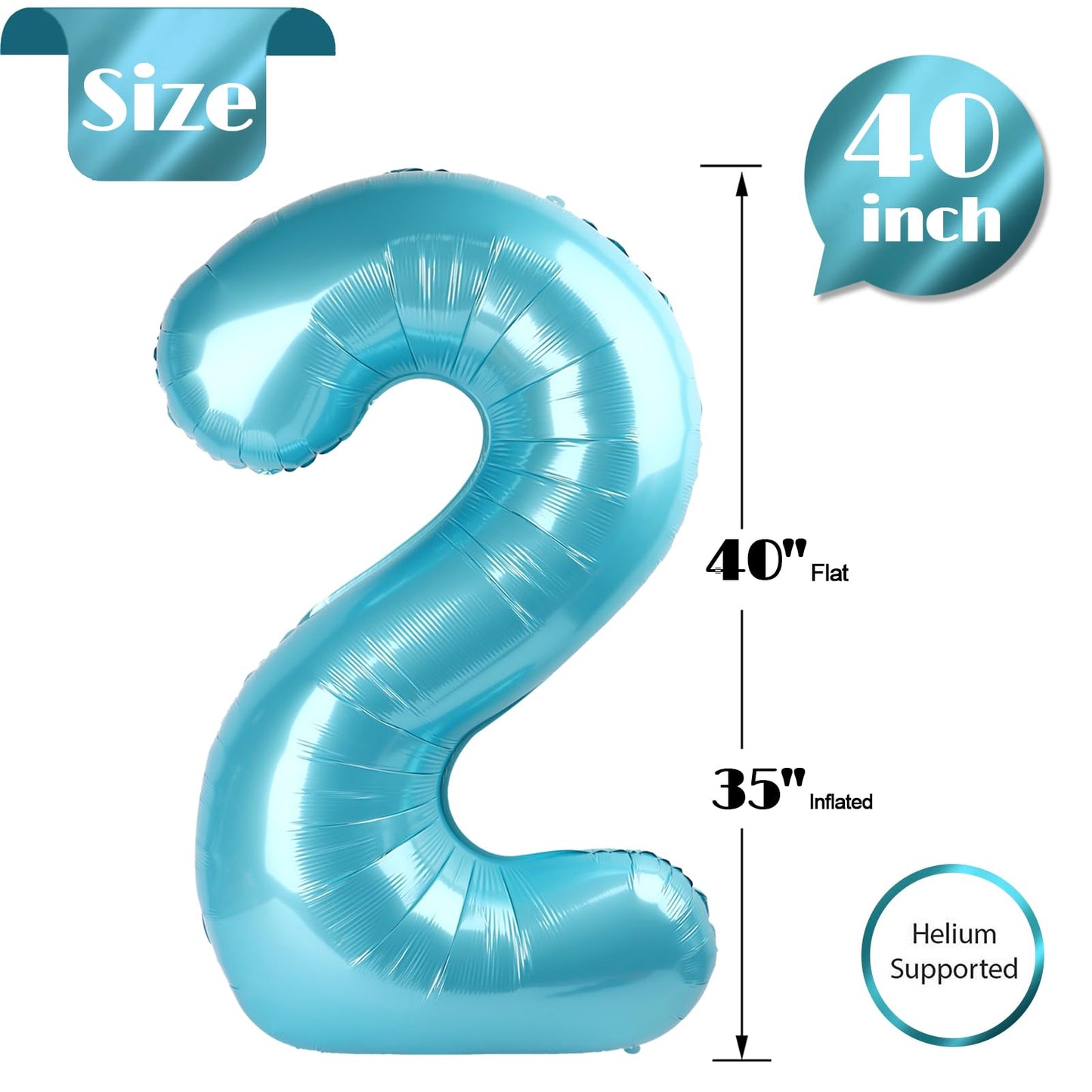 IWERP Pearlescent Blue 40-Inch Number Balloon – 2nd Birthday Decorations