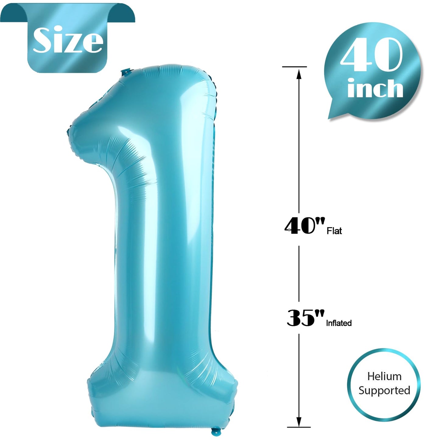 IWERP Pearlescent Blue 40-Inch Number 1 Balloon for First Birthday