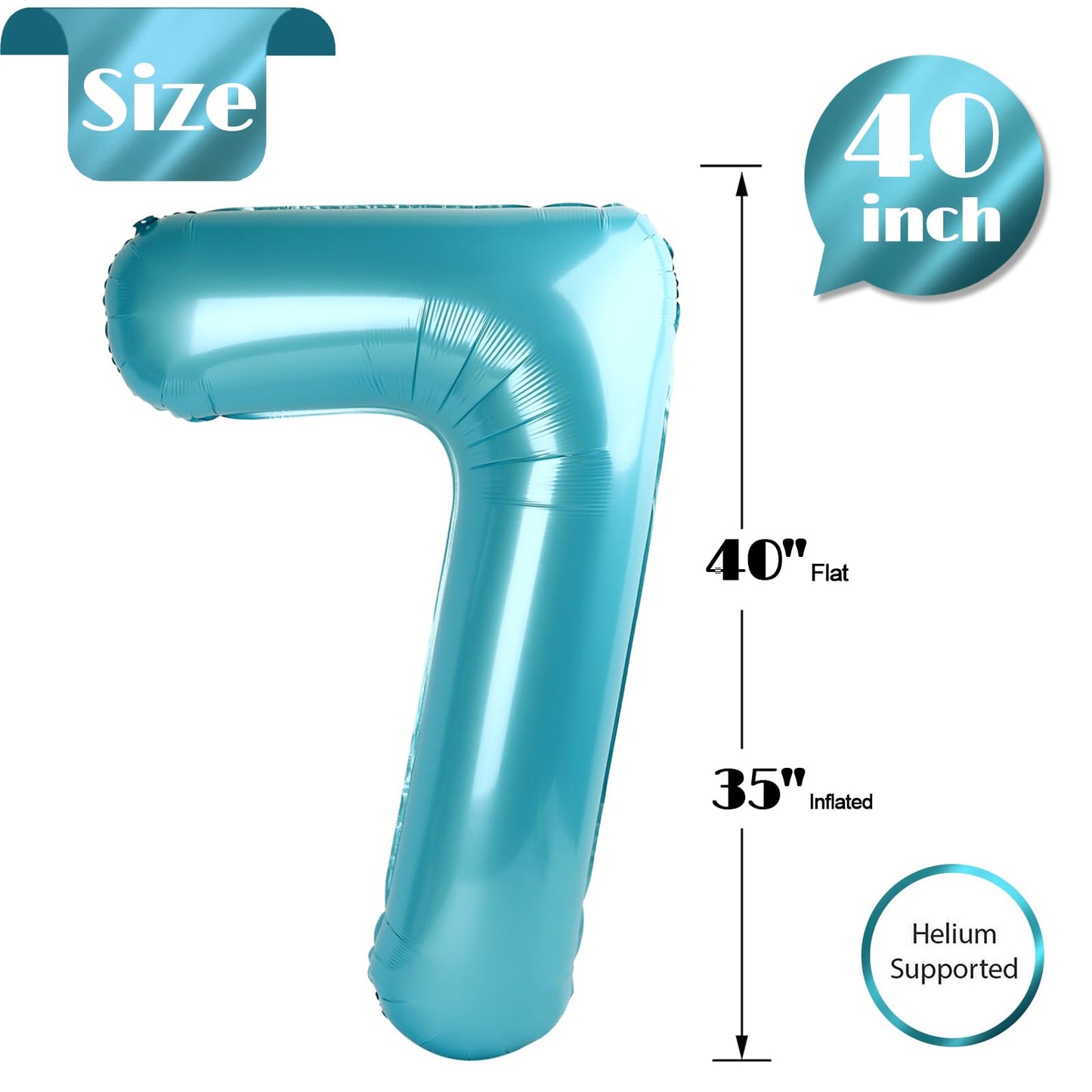 IWERP Pearlescent Blue Number 7 Balloon 40 Inch – 7th Birthday Decorations for Boys & Girls