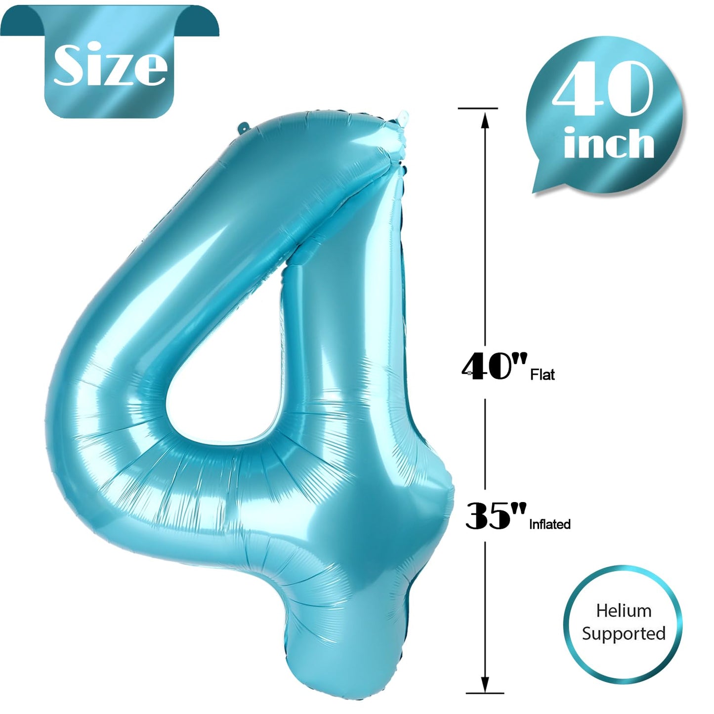 IWERP Pearlescent Blue 40-Inch Number 4 Balloon – Fourth Birthday Party Decoration