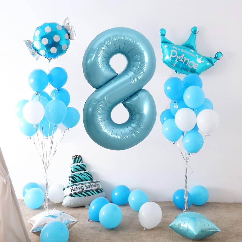 IWERP Pearlescent Blue 40-Inch Number 8 Balloon – 8th Birthday Decor