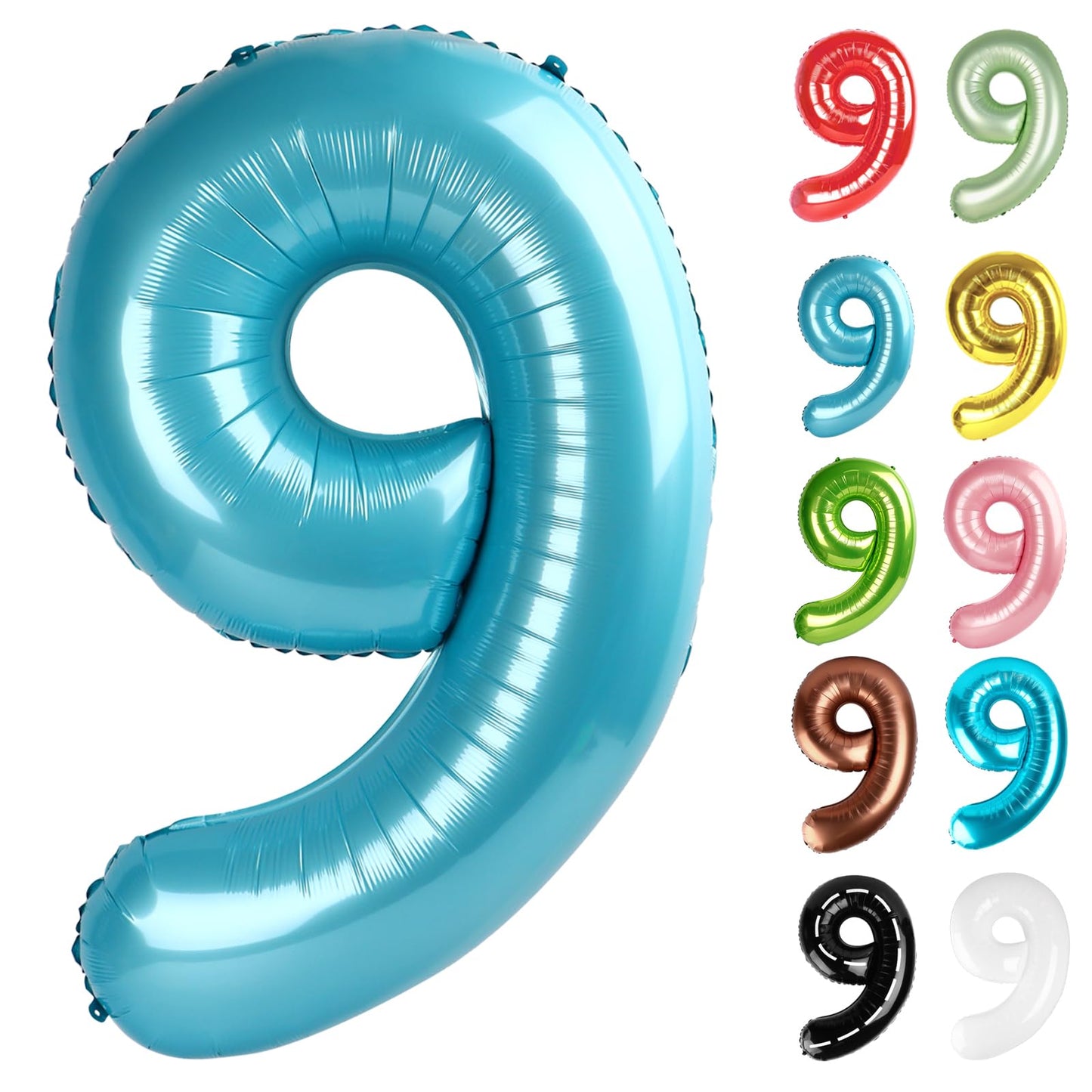 iWERP Pearlescent Blue Number 9 Balloon — 40-Inch 9th Birthday Party Decor for Boys & Girls