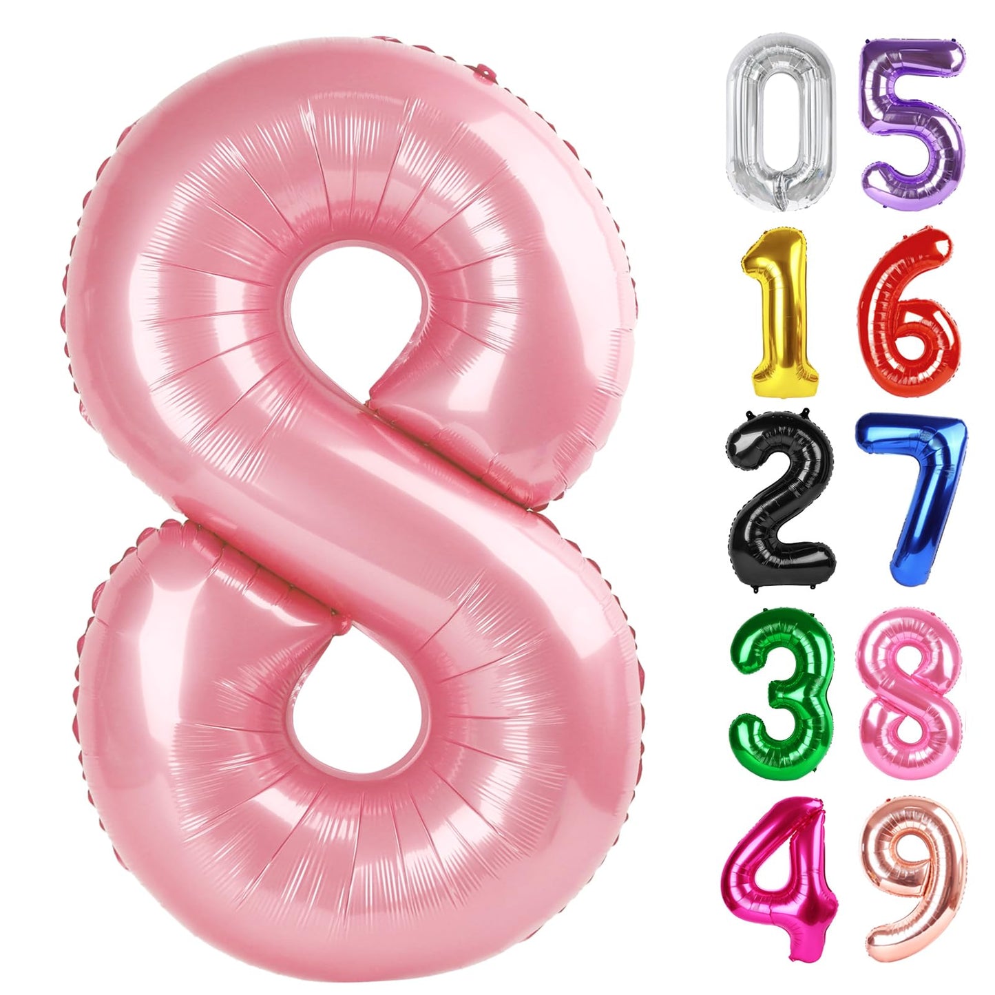 IWERP Pearlescent Pink 40-inch Number 8 Balloon – 8th Birthday Decor