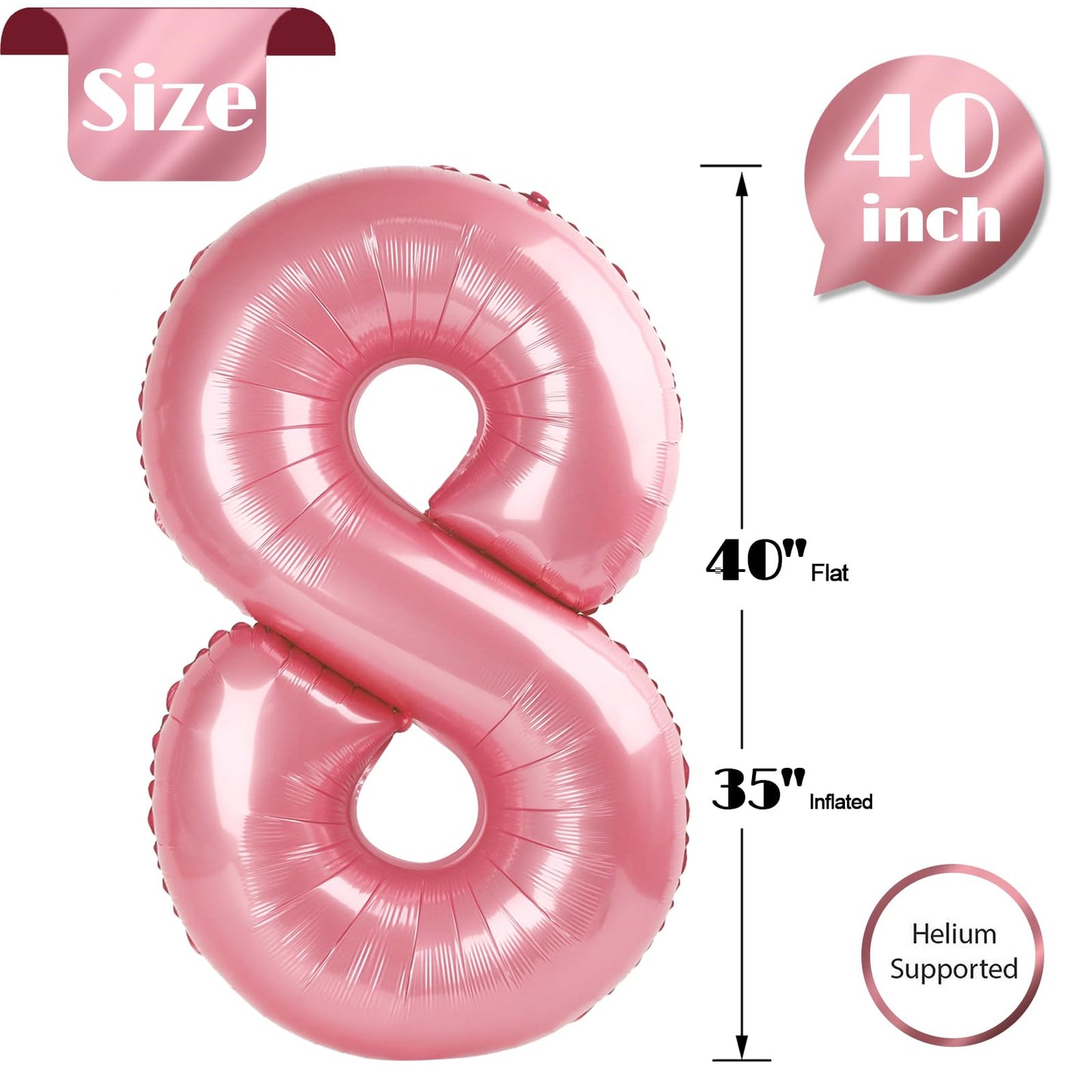 IWERP Pearlescent Pink 40-Inch Number 8 Balloon | 8th Birthday Decorations