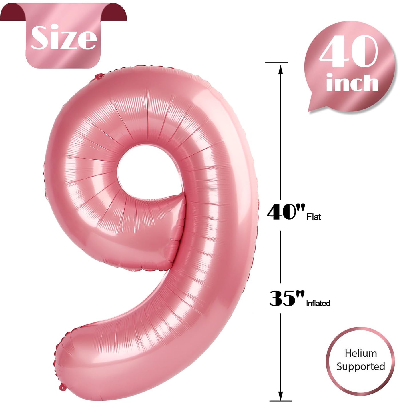 IWERP Pearlescent Pink Number 9 Balloon 40 Inch – 9th Birthday Decorations