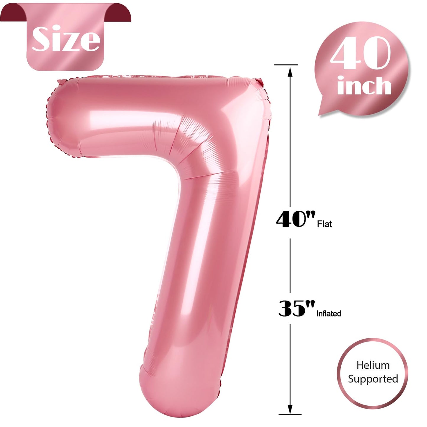 IWERP Pearlescent Pink Number 7 Balloon – 40 Inch Birthday Decor