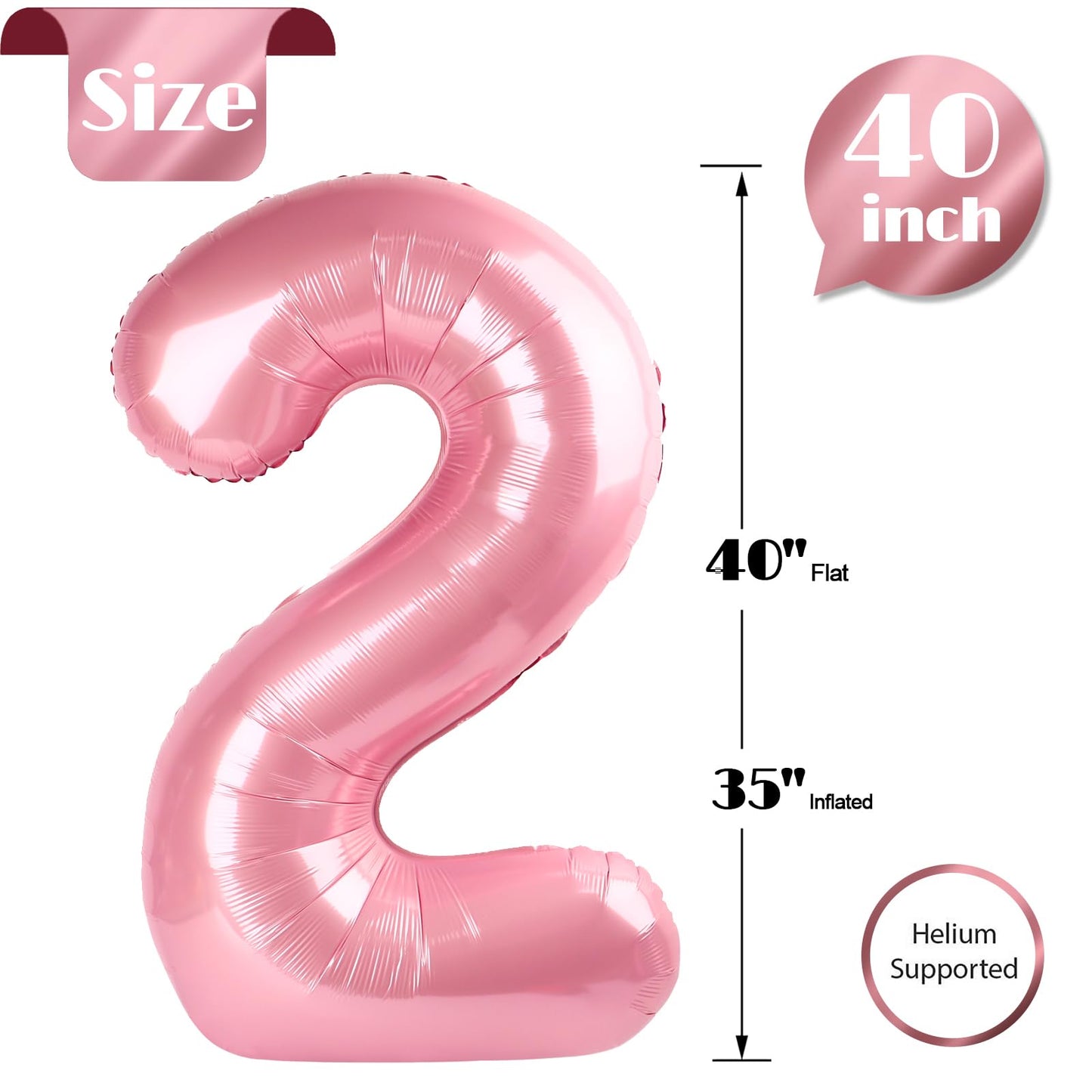 IWERP Pearlescent Pink Number 2 Balloon 40-Inch | 2nd Birthday Decorations