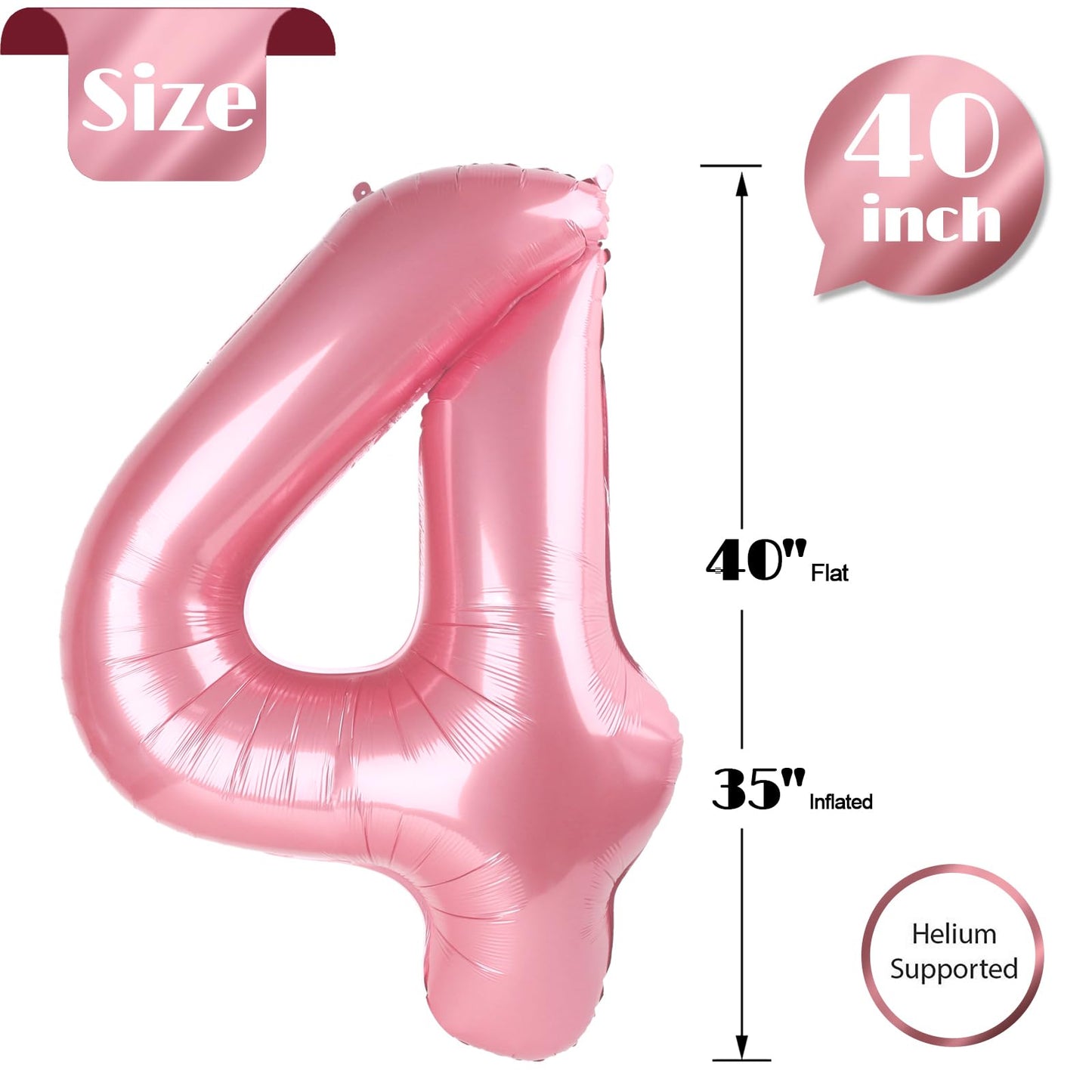 IWERP Pearlescent Pink 40-Inch Number 4 Balloon – 4th Birthday Decorations