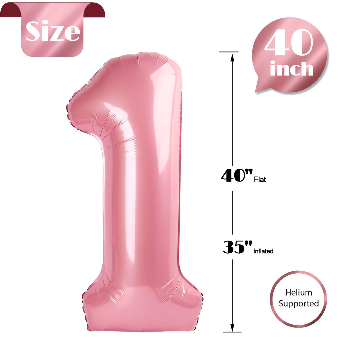 IWERP Pearlescent Pink 40-Inch Number 1 Balloon for First Birthday – Birthday Decorations for Girls & Boys