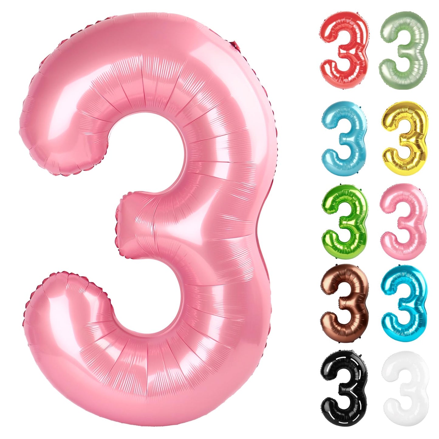 IWERP Pearlescent Pink Number 3 Balloon 40-Inch – 3rd Birthday Decorations