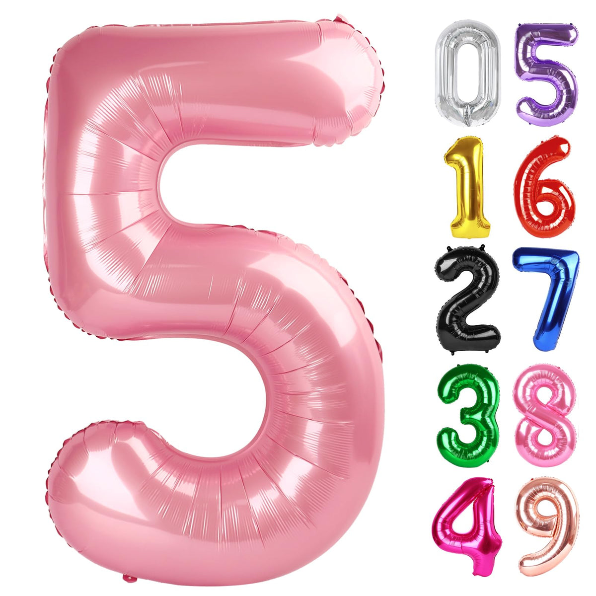 IWERP Pearlescent Pink Number 5 Balloon – 40-Inch Giant Birthday Decor