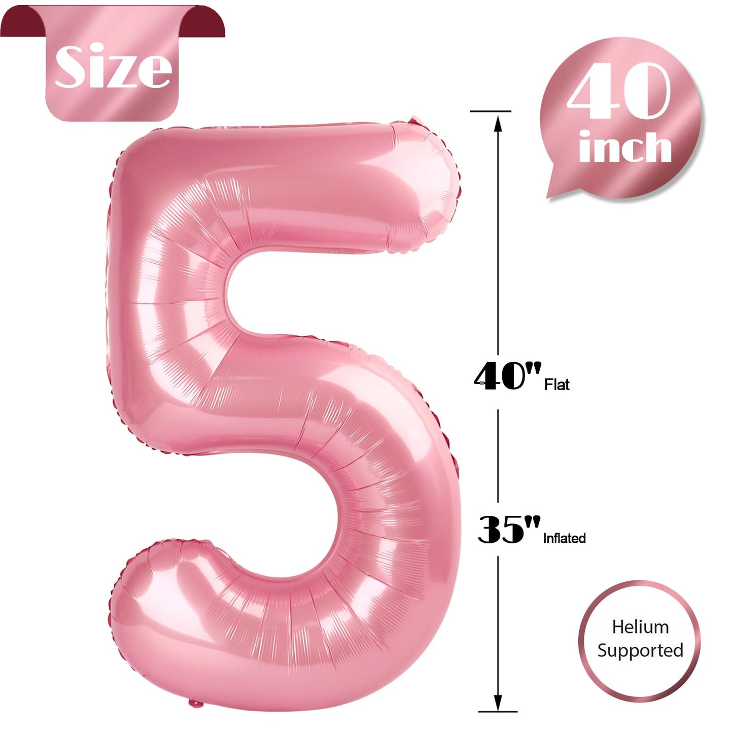 IWERP Pearlescent Pink Number 5 Balloon 40 Inch – 5th Birthday Decor