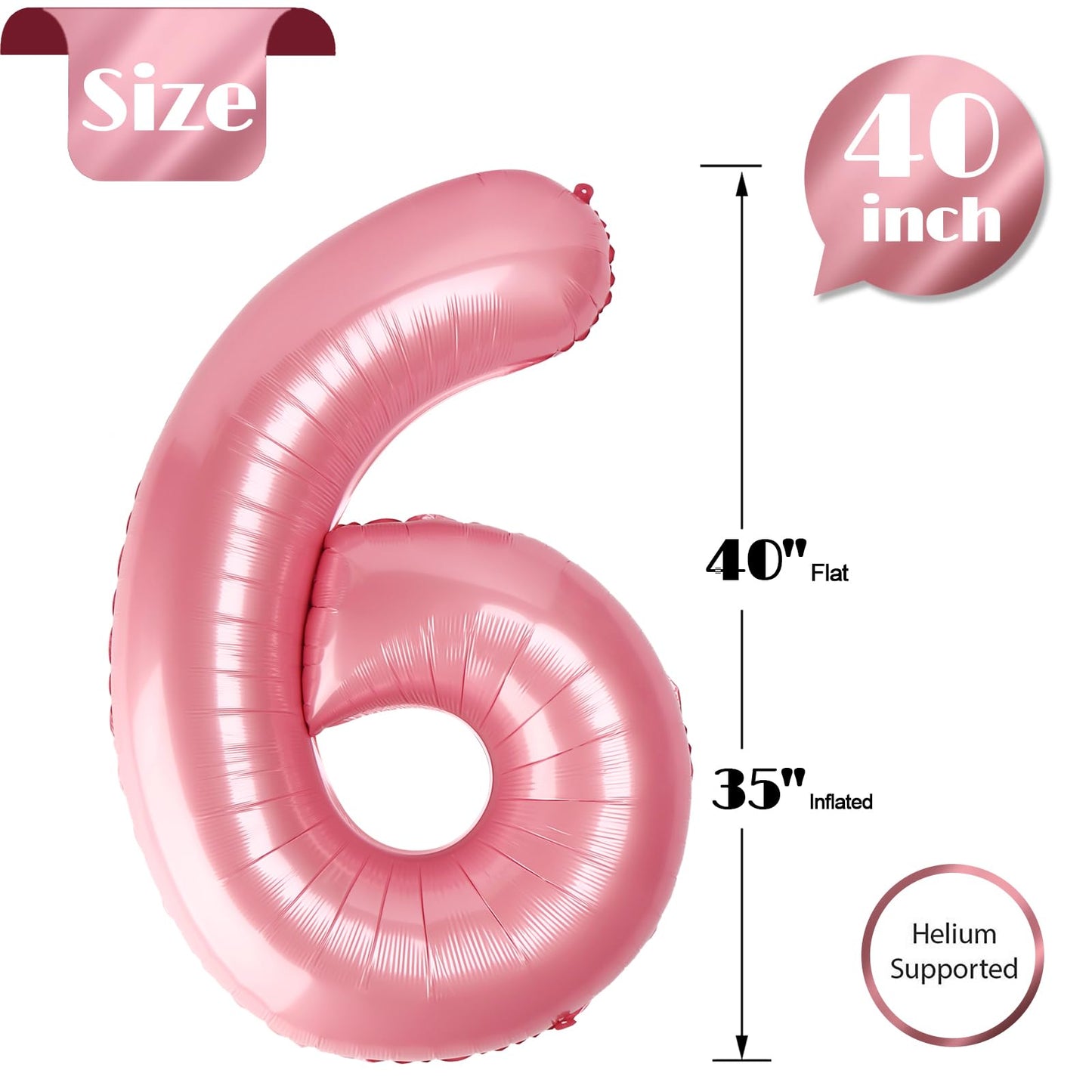IWERP Pearlescent Pink 40-Inch Number 6 Balloon – Giant 6th Birthday Party Decor