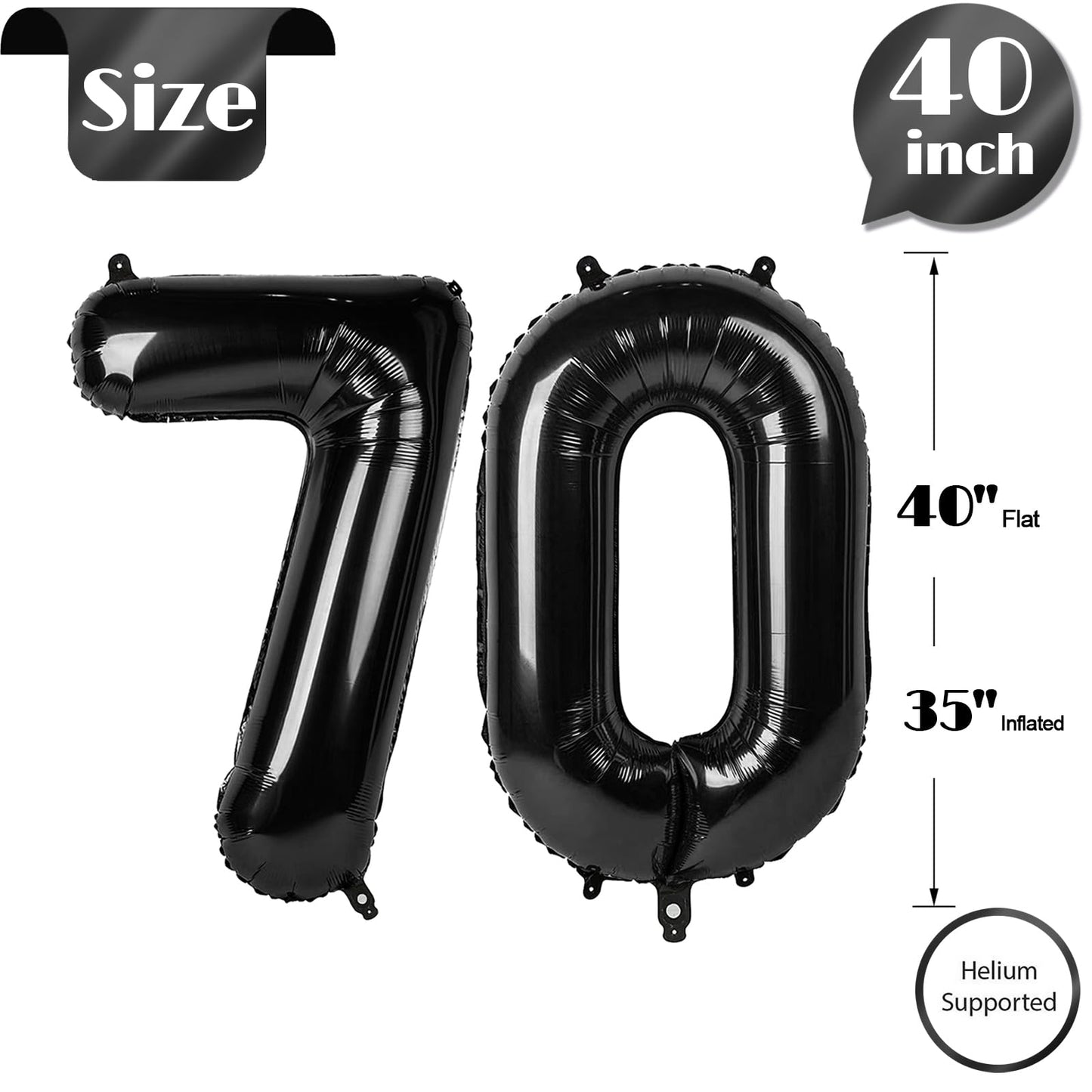 IWERP Black Number 70 Balloon – 40-Inch 70th Birthday Decor