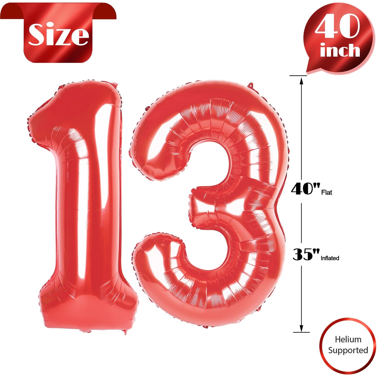 IWERP 13 Balloon Number – 40-Inch Red for 13th Birthday & 31st Anniversary Decor