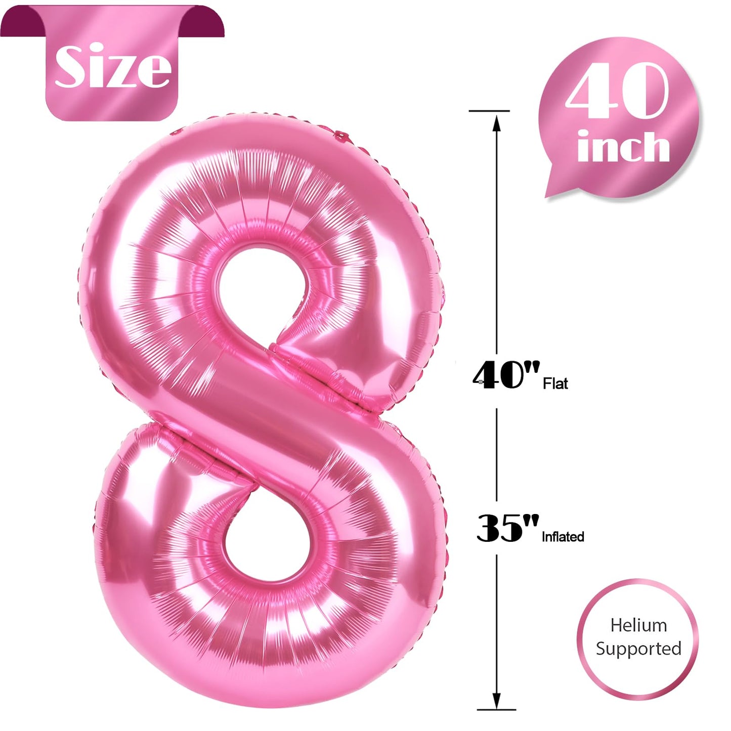 IWERP Pink Number 8 Balloon 40-Inch – 8th Birthday Decorations