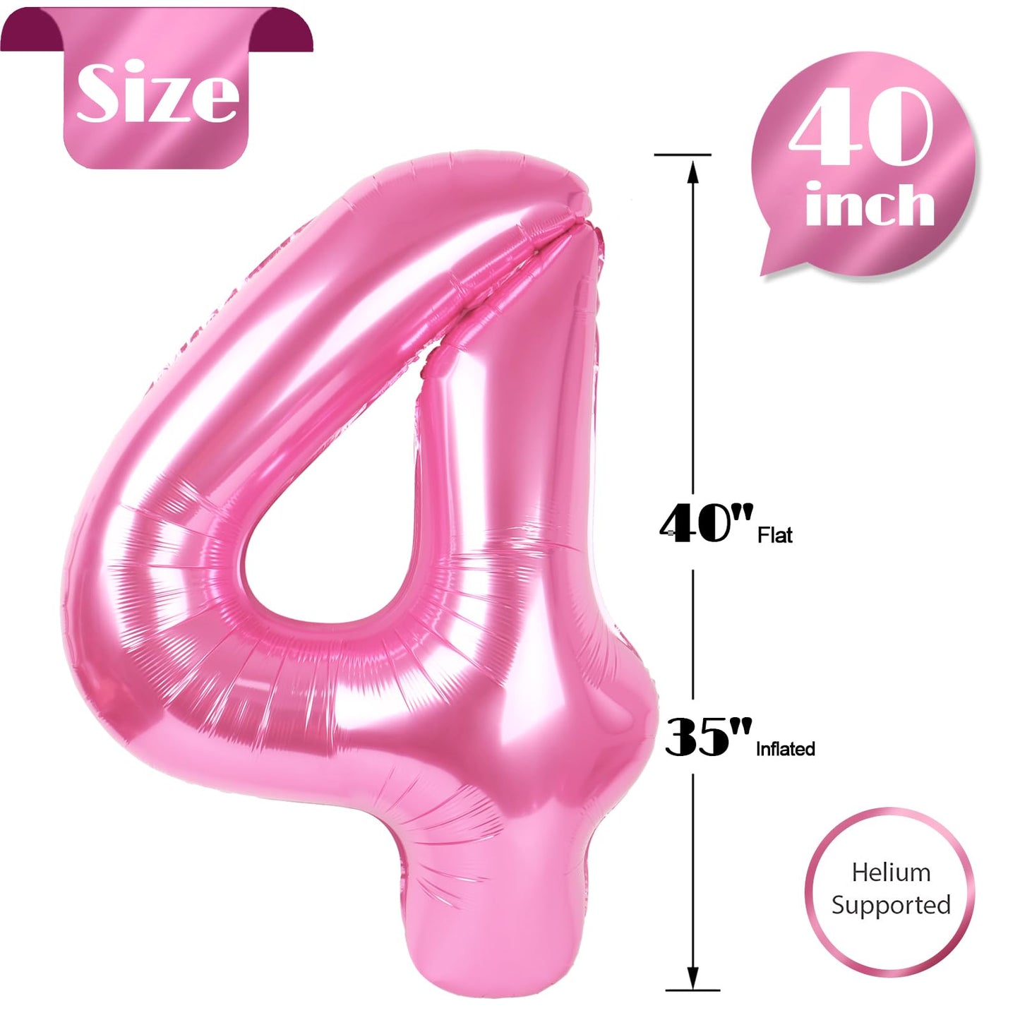 IWERP Pink Number 4 Balloon 40 Inch – 4th Birthday Party Decor