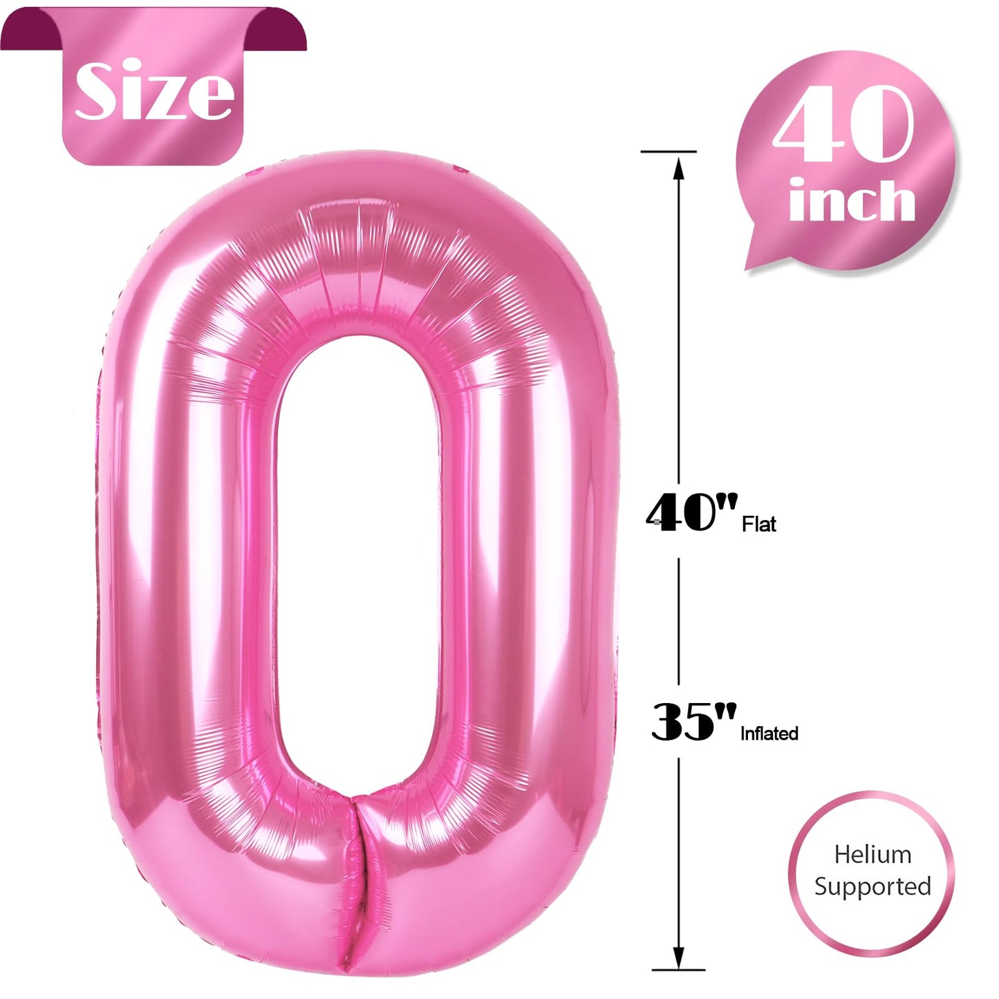 iWERP Pink Number 0 Balloon 40-Inch – Birthday Decor for 10th-50th Celebrations