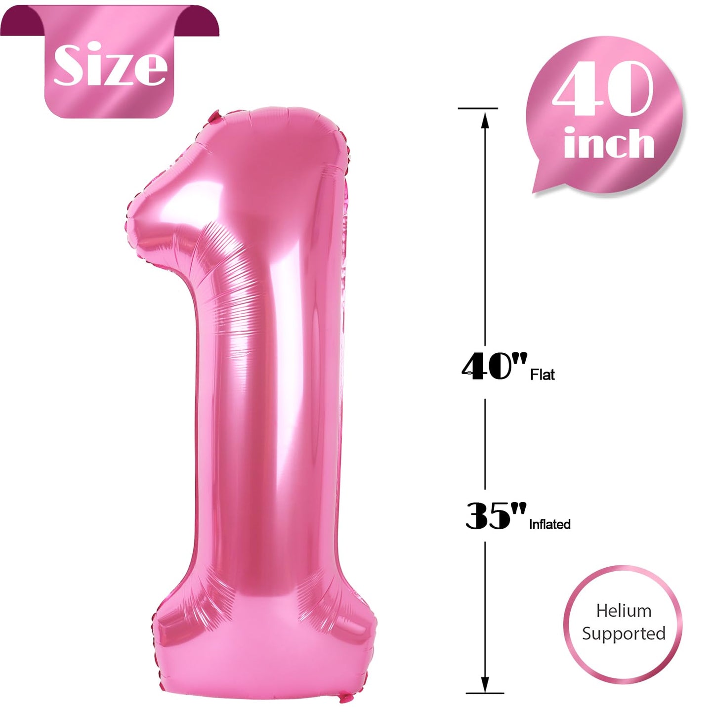 IWERP Pink Number 1 Balloon — 40-Inch First Birthday Decorations