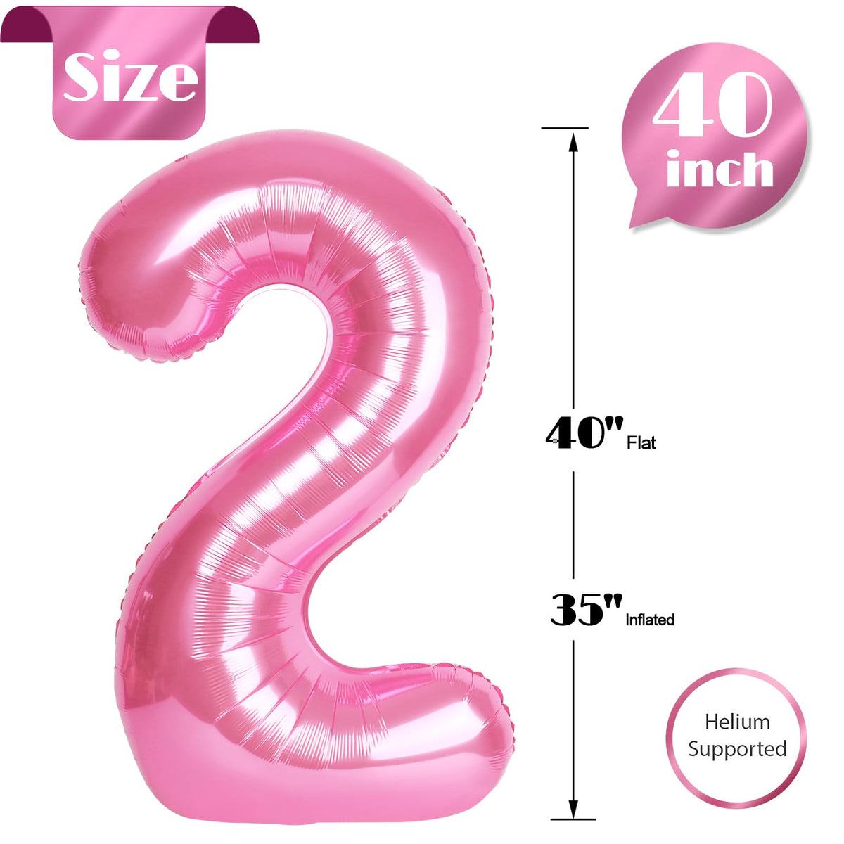 IWERP Pink Number 2 Balloon 40-Inch – 2nd Birthday Decorations for Baby Girls & Boys