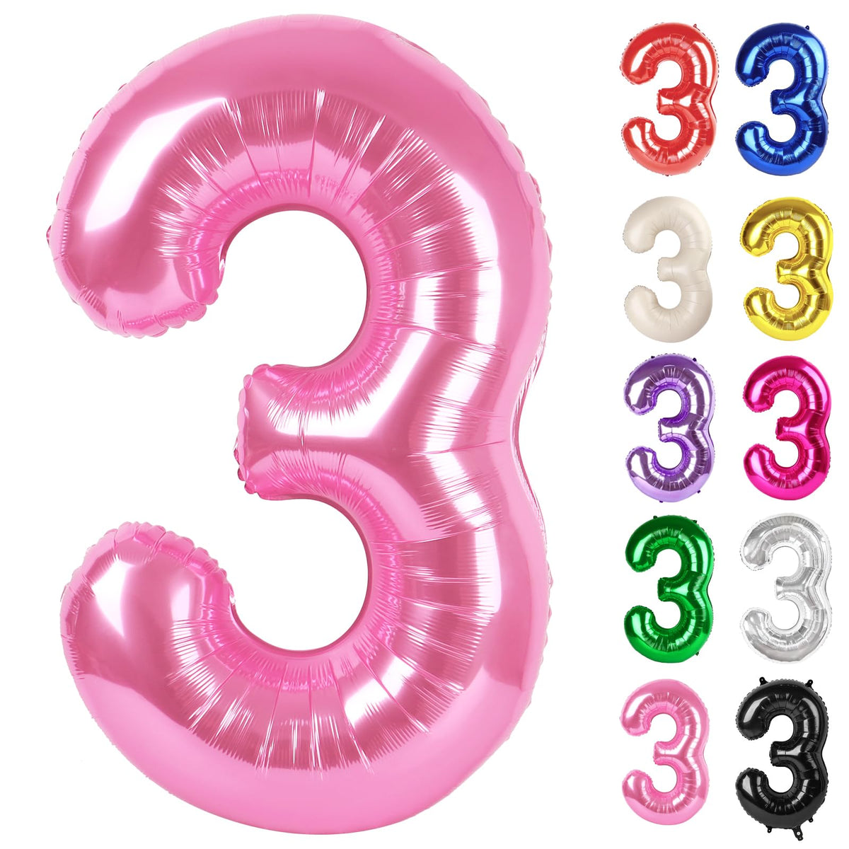 IWERP Pink Number 3 Balloon 40 Inch – 3rd Birthday Decorations & Pink Party Supplies