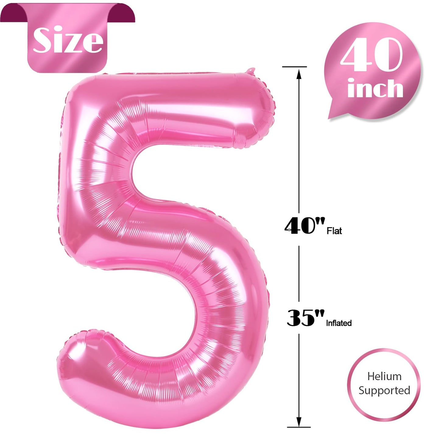 IWERP Pink Number 5 Balloon 40 Inch – 5th Birthday Decorations