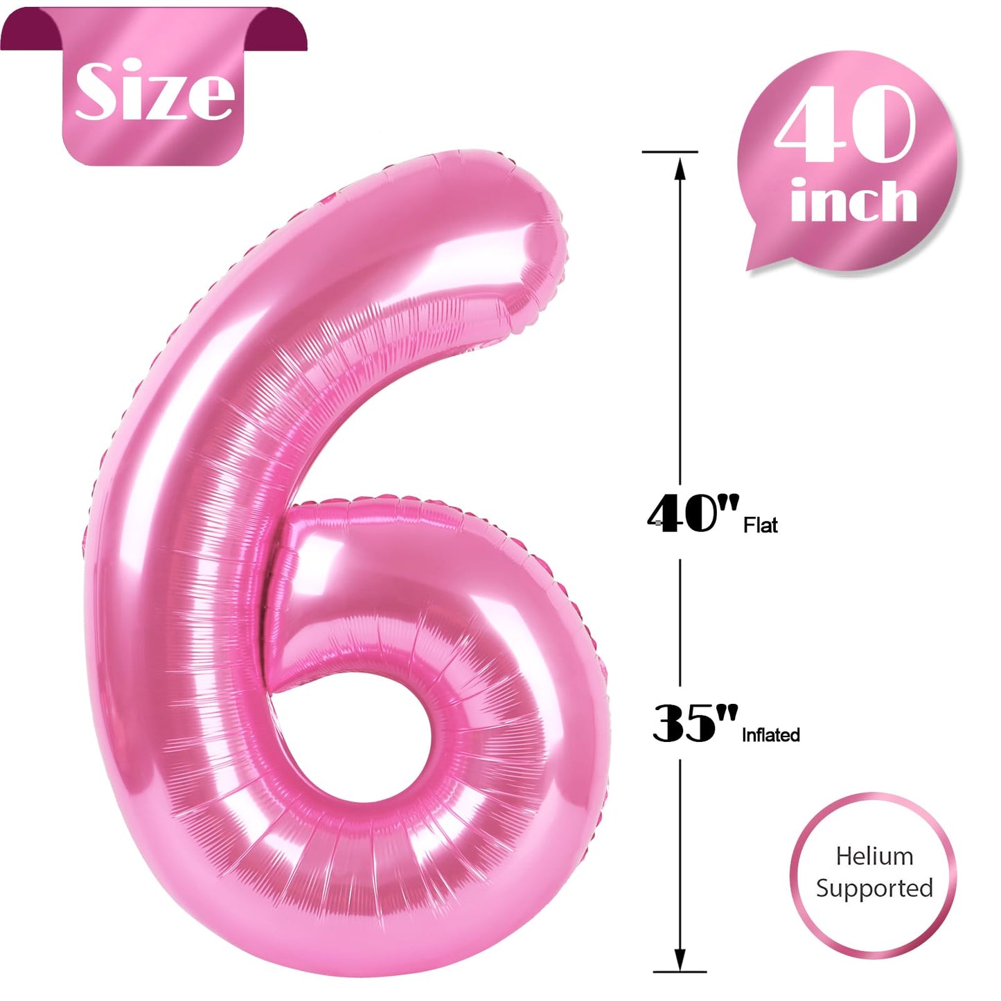 IWERP Pink Number 6 Balloon 40 Inch — 6th Birthday Decorations & Pink Party Supplies