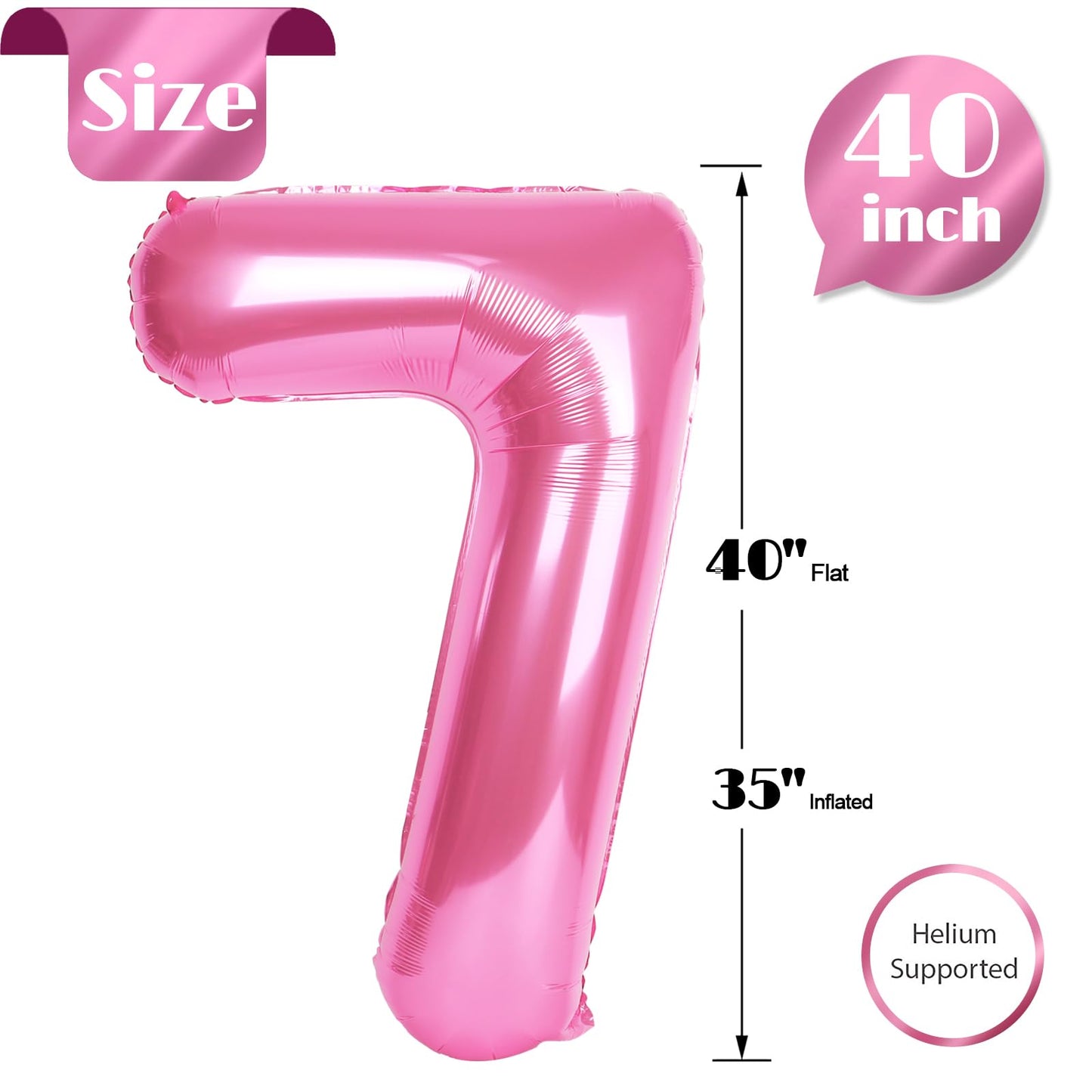 IWERP Pink Number 7 Balloon 40 Inch – 7th Birthday Decorations & Pink Party Supplies