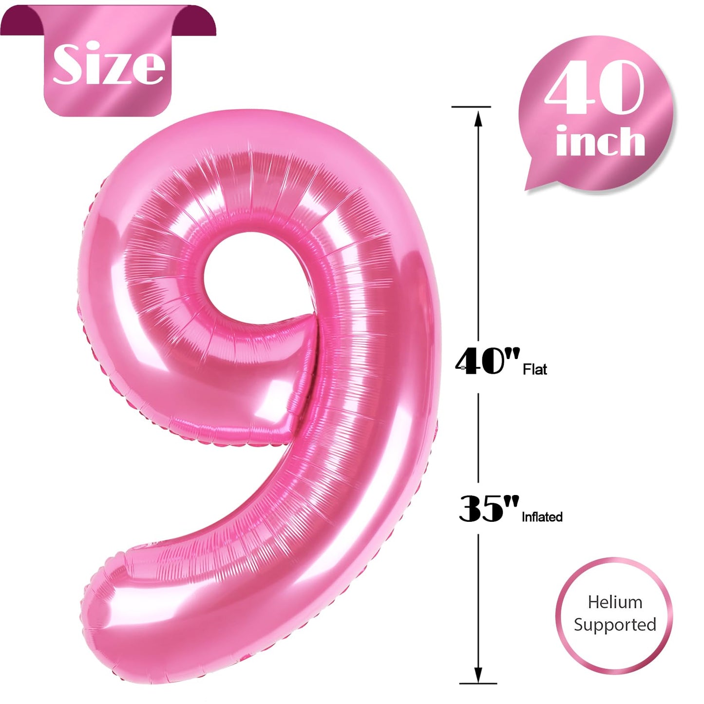IWERP Pink Number 9 Balloon 40 Inch – 9th Birthday Decorations & Pink Party Supplies