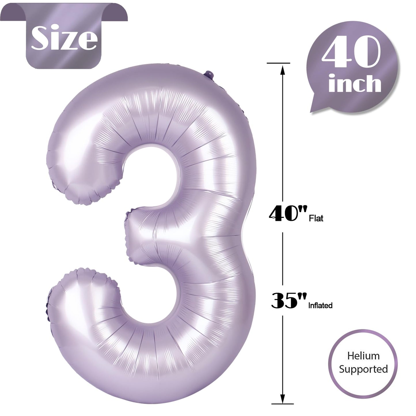 IWERP Lilac Number 3 Balloon 40 Inch – 3rd Birthday Party Decor