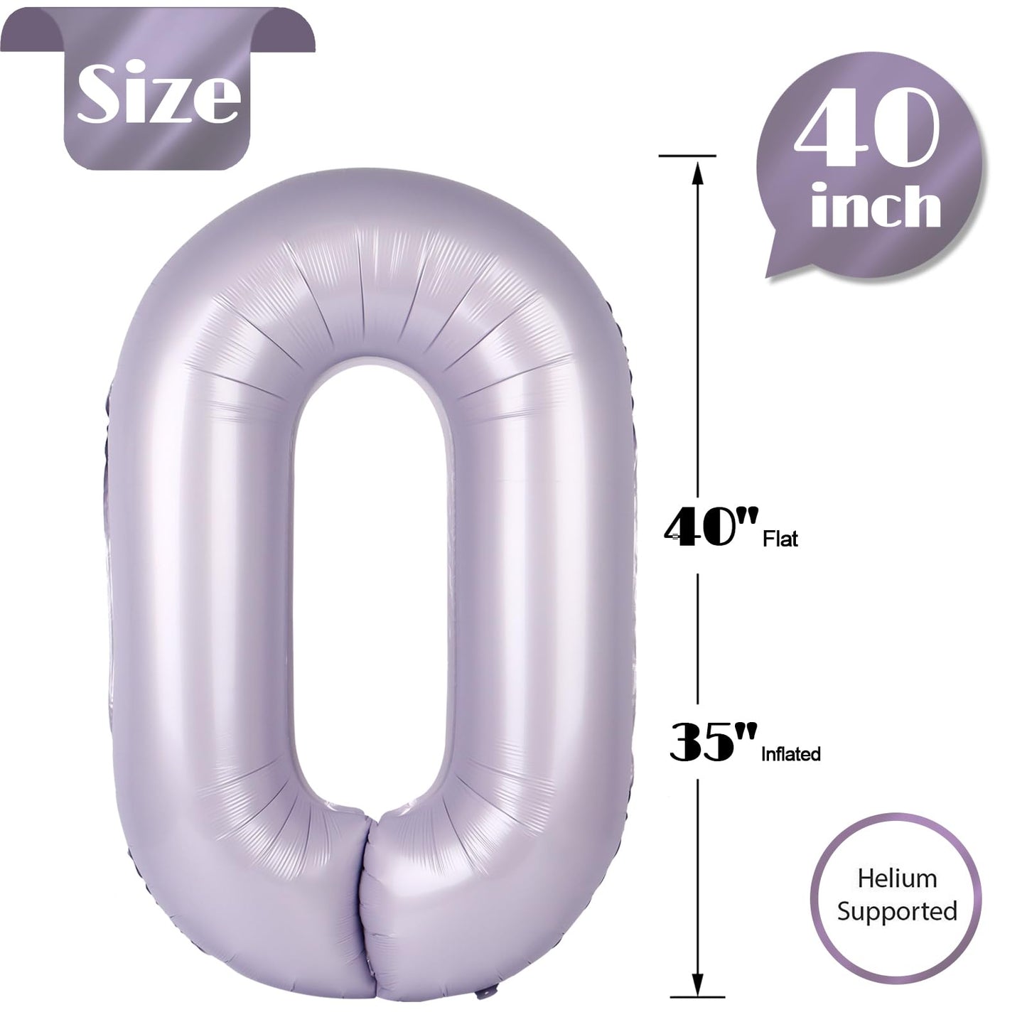 IWERP Lilac Number 0 Balloon 40 Inch – Milestone Birthday Decor