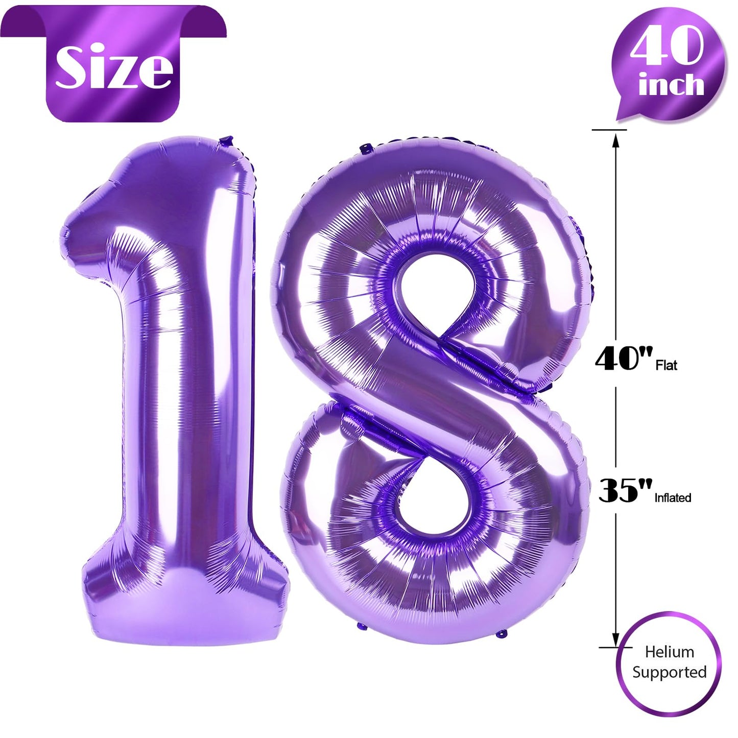 IWERP Purple Number 18 Balloon - 40-Inch 18th Birthday Decorations