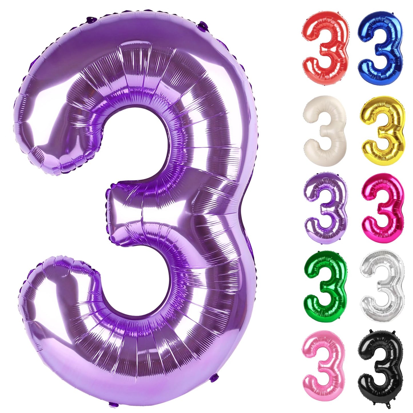 IWERP Purple Number 3 Balloon – 40 Inch Third Birthday Decor for Boys & Girls