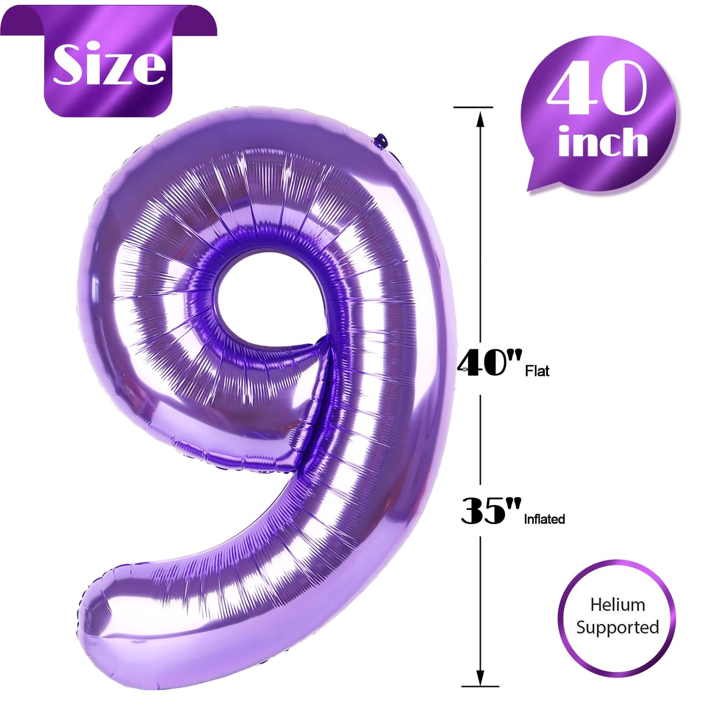 Purple Number 9 Balloon 40 Inch – 9th Birthday Decor | IWERP