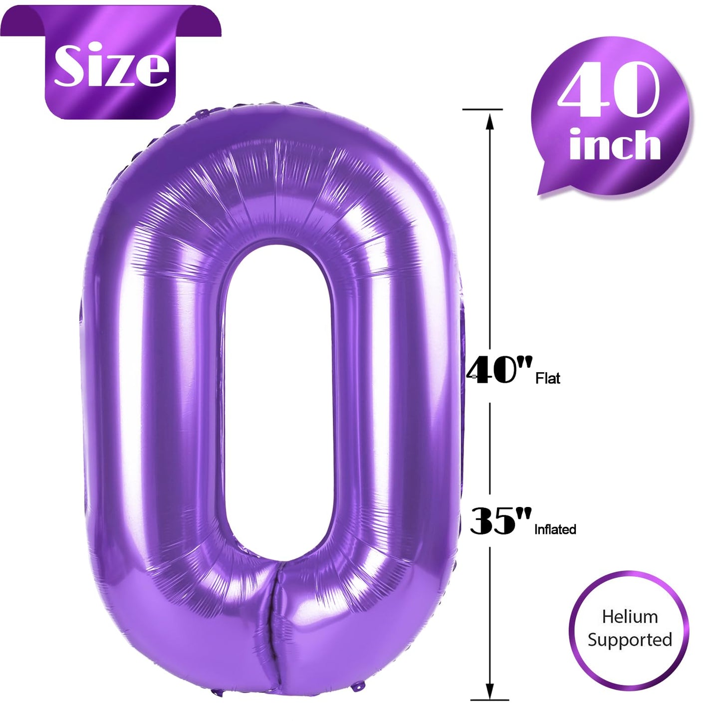 IWERP Purple Number Balloon 40 Inch - 0 Number Balloon for Birthday Decorations, Purple Party Supplies