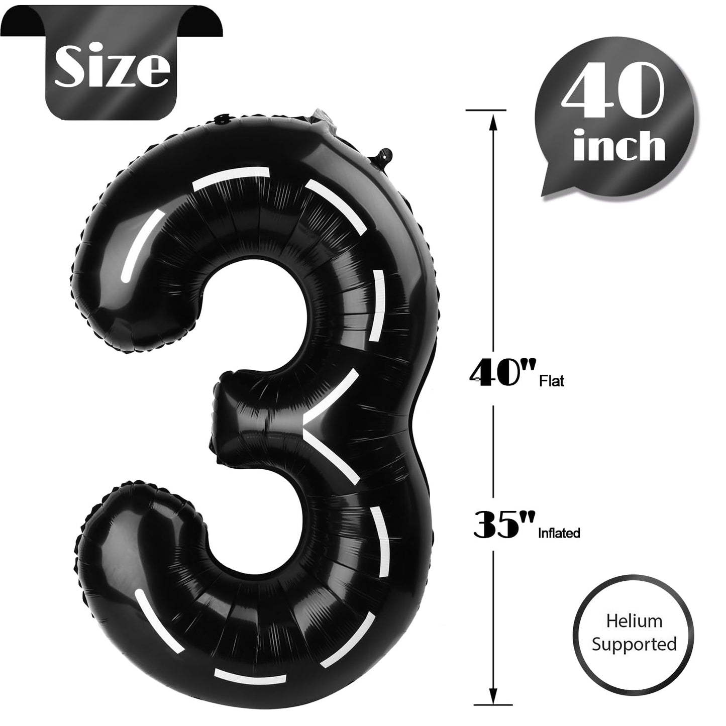 IWERP Race Car Number 3 Balloon – 40-Inch 3rd Birthday Decorations