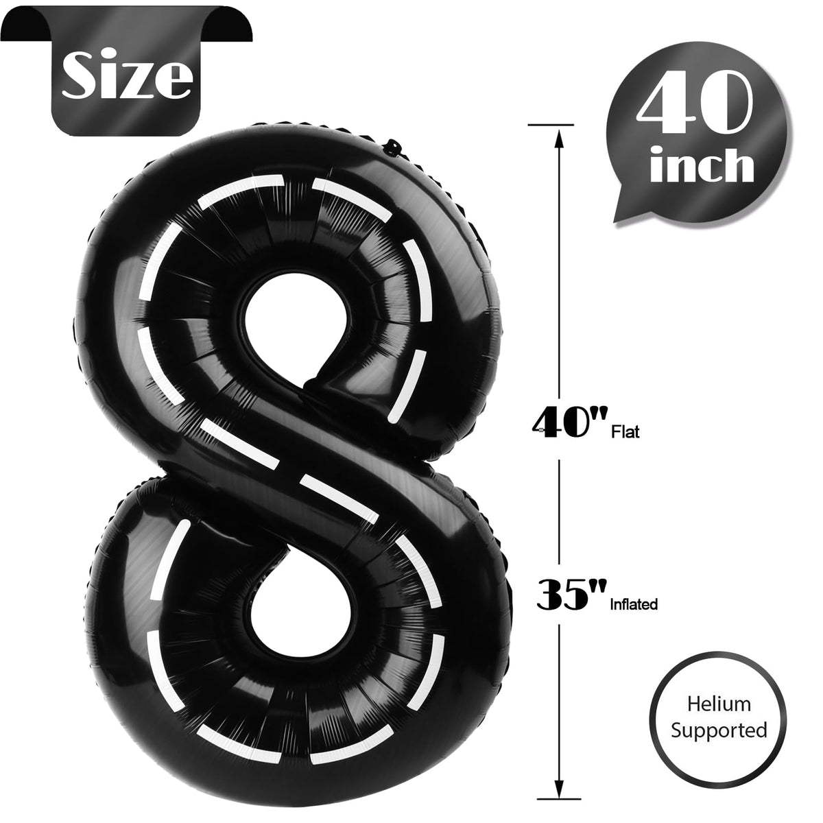 IWERP Race Car Number 8 Balloon 40 Inch – 8th Birthday Decorations for Boys & Girls