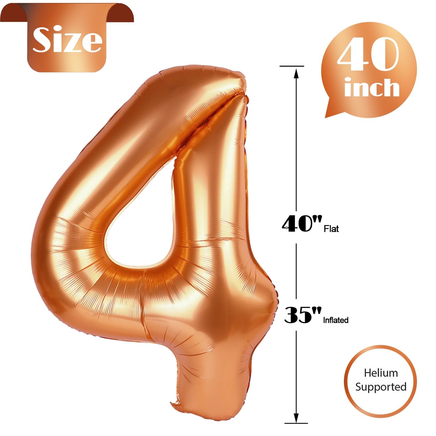 IWERP Orange 4 Balloon – 40-Inch Number Foil Balloon for Party Decor