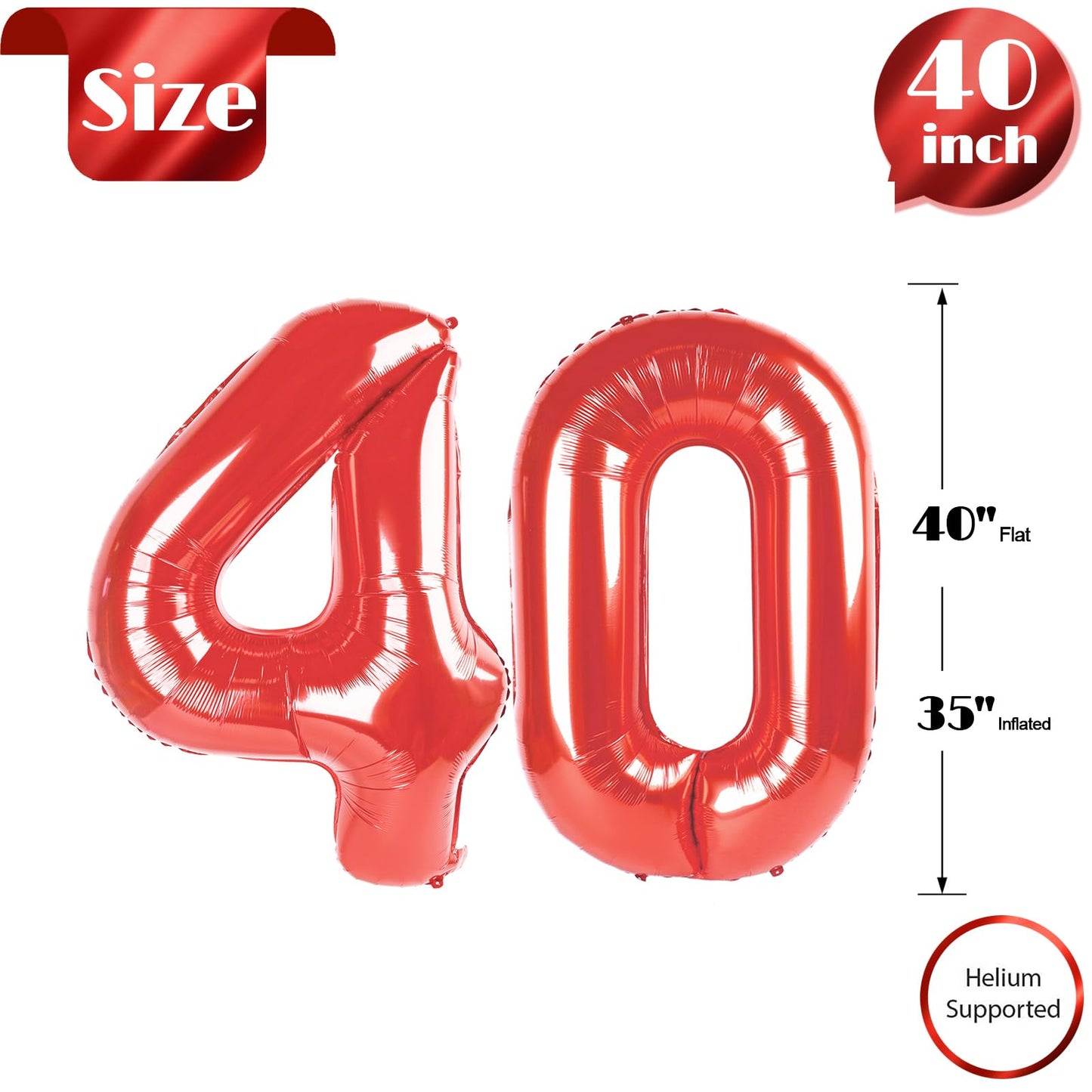 IWERP 40th Birthday Balloon – Red 40-Inch Number Balloon for Milestones
