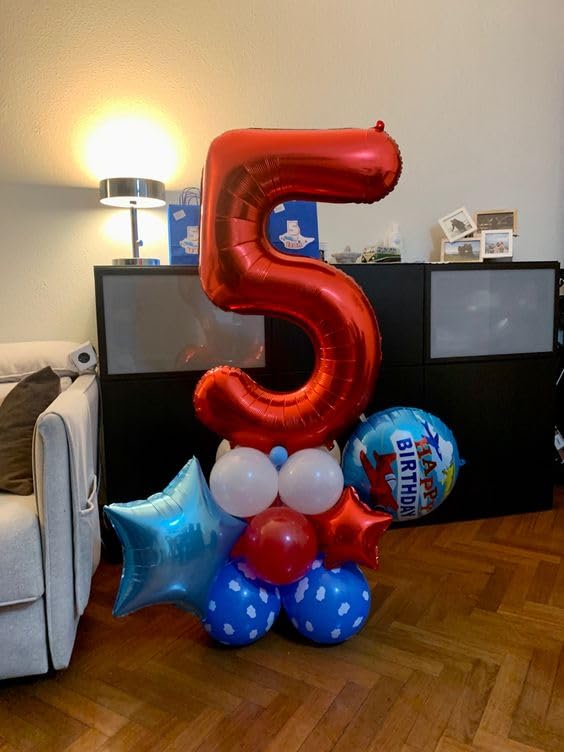 IWERP Red 5 Balloon – 40 Inch Number Balloon for 5th Birthday Party Decor