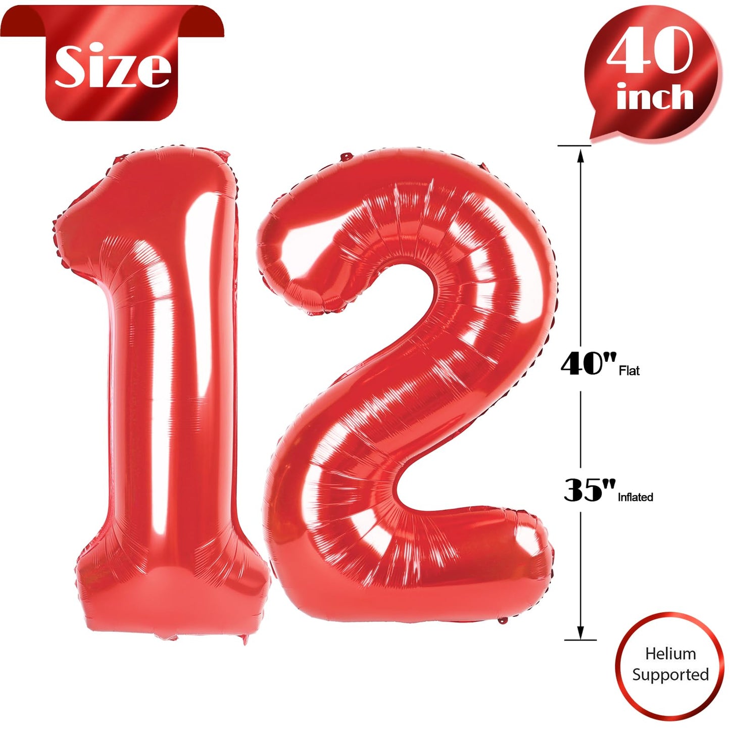 IWERP Red Number 12 Balloon 40 Inch – 12th Birthday Decor for Kids