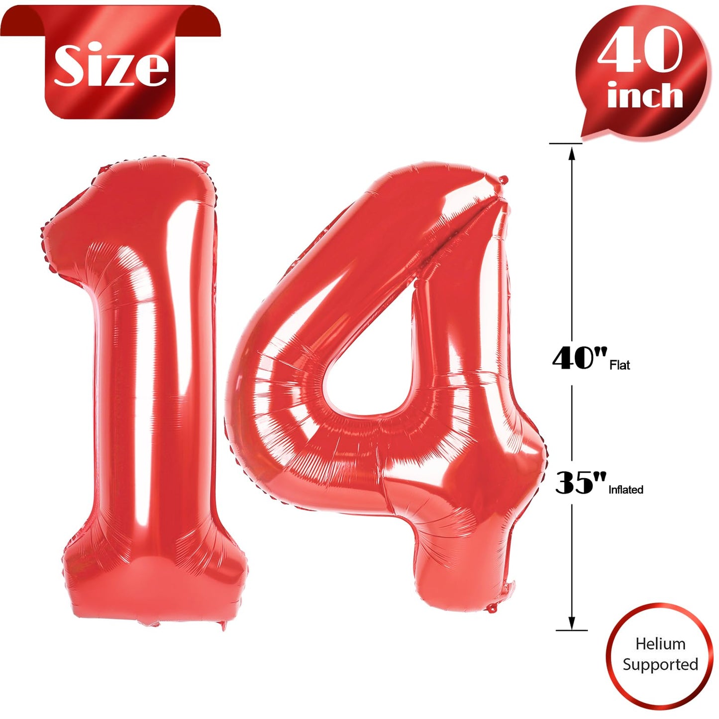 IWERP Red Number 14 Balloon – 40 Inch Foil Birthday Decoration