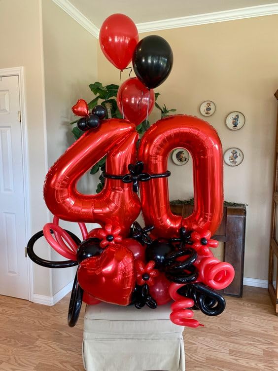 IWERP Red Number Balloon 40 Inch – 0 Number Balloon for Birthday Decorations, Red Party Supplies