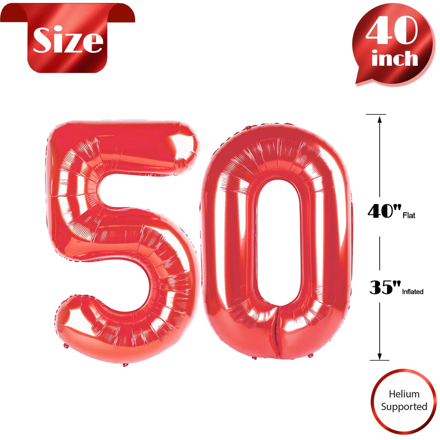 IWERP Red Number 50 Balloon - 40 Inch 50th Birthday Decorations