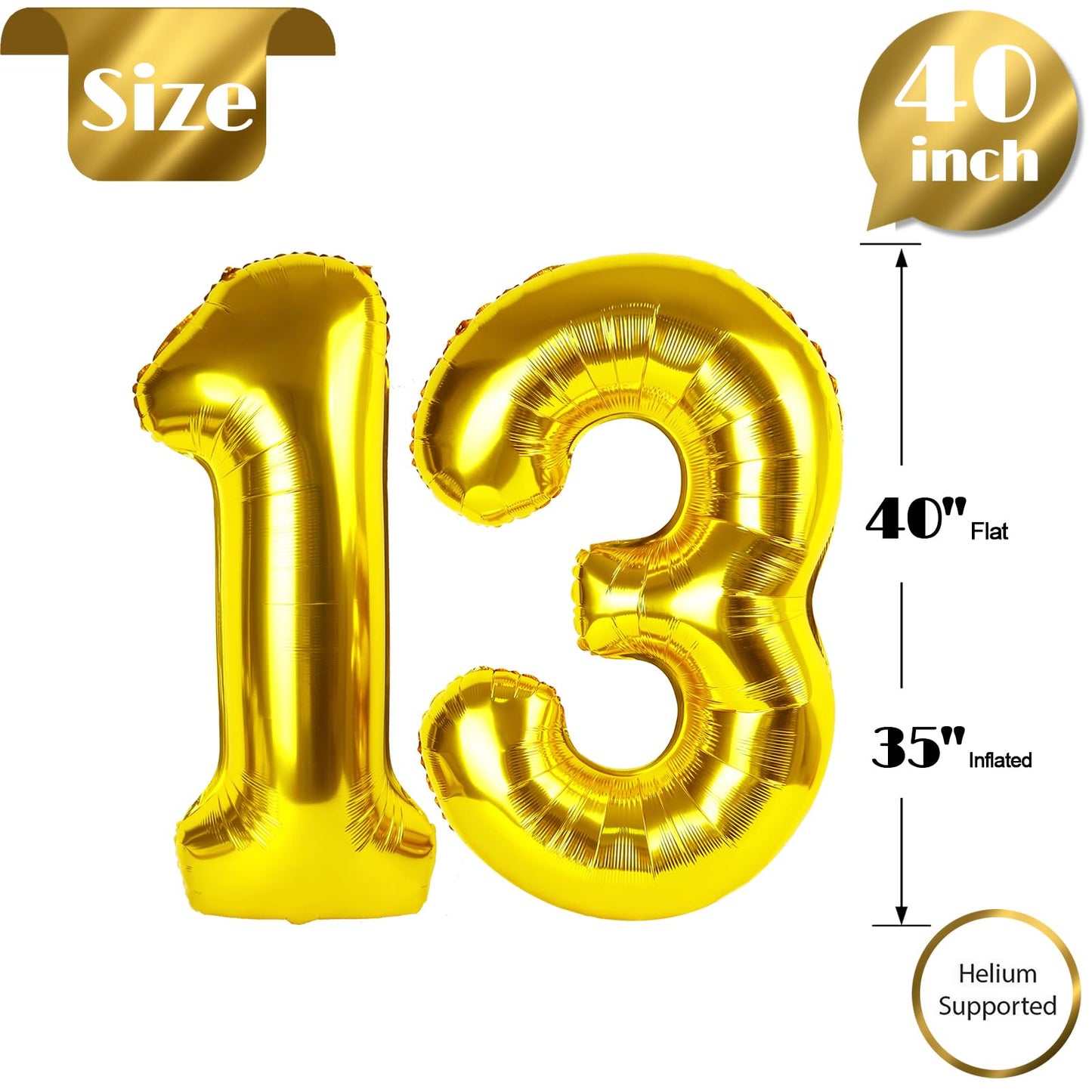IWERP 40-Inch Gold Number Balloon – 13th or 31st Birthday Decor