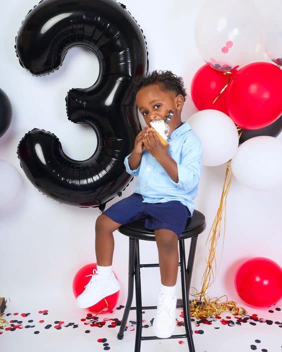 IWERP Black 40-Inch Number Balloon 3 - 3rd Birthday Party Decor | Helium or Air Ready