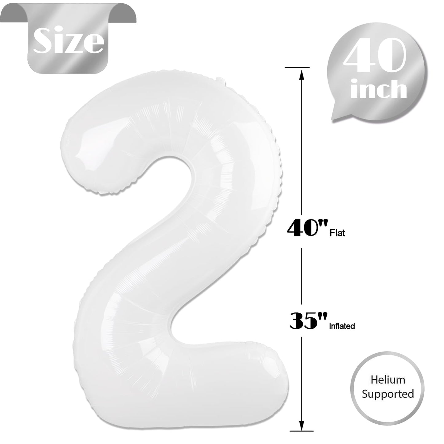 IWERP White Number 2 Balloon 40 Inch - 2nd Birthday Decorations